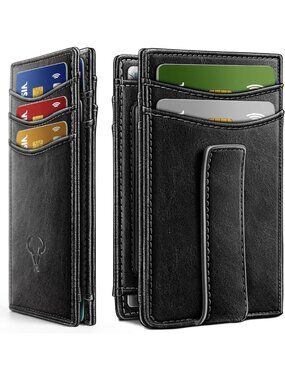 Slim Magnetic Leather Wallet with Money Clip for Men - Holds 12 Cards, Stylish